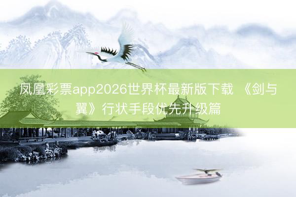 凤凰彩票app2026世界杯最新版下载 《剑与翼》行状手段优先升级篇