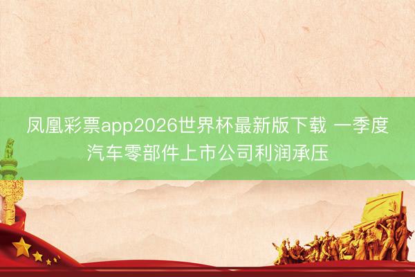 凤凰彩票app2026世界杯最新版下载 一季度汽车零部件上市公司利润承压