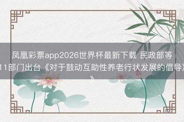 凤凰彩票app2026世界杯最新下载 民政部等11部门出台《对于鼓动互助性养老行状发展的倡导》